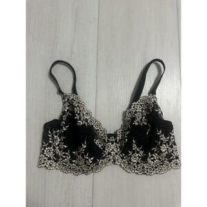 Wacoal Embrace Lace Bra Sz 38D - Black / Ivory - Floral - 65191